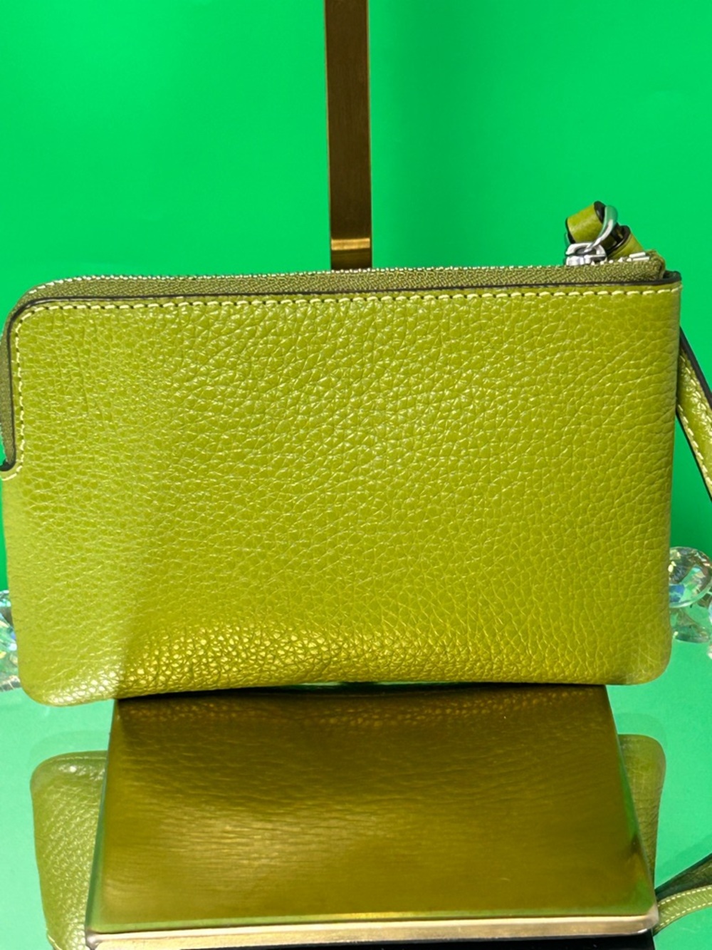 COACH Pebbled Leather Wristlet in Lime Green - Picture 3 of 14